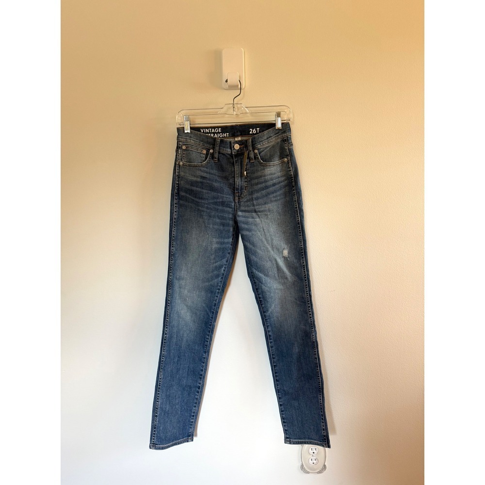 J.Crew Vintage Straight Jean NWT Medium Wash Distressed Denim 26 Tall BA606 - Picture 2 of 6